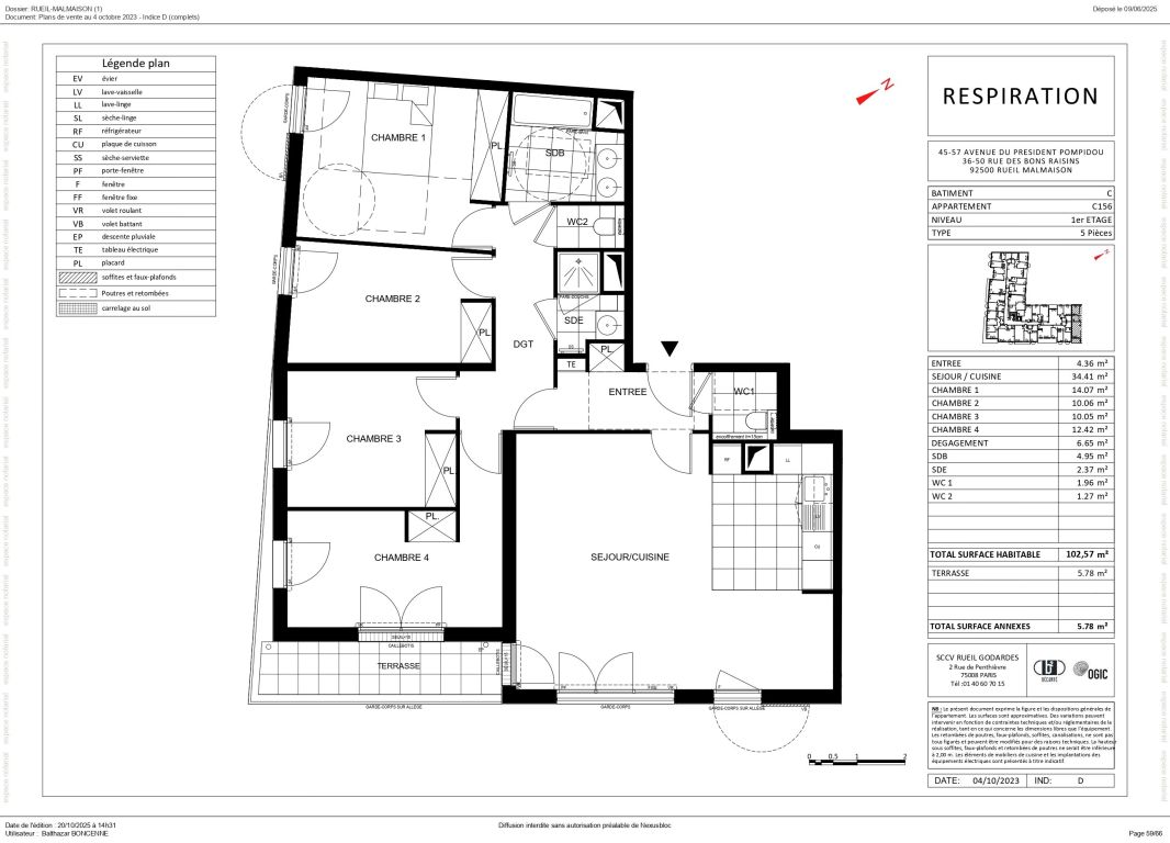 appartement 5 Pièces en vente sur RUEIL MALMAISON (92500) - Plus de details