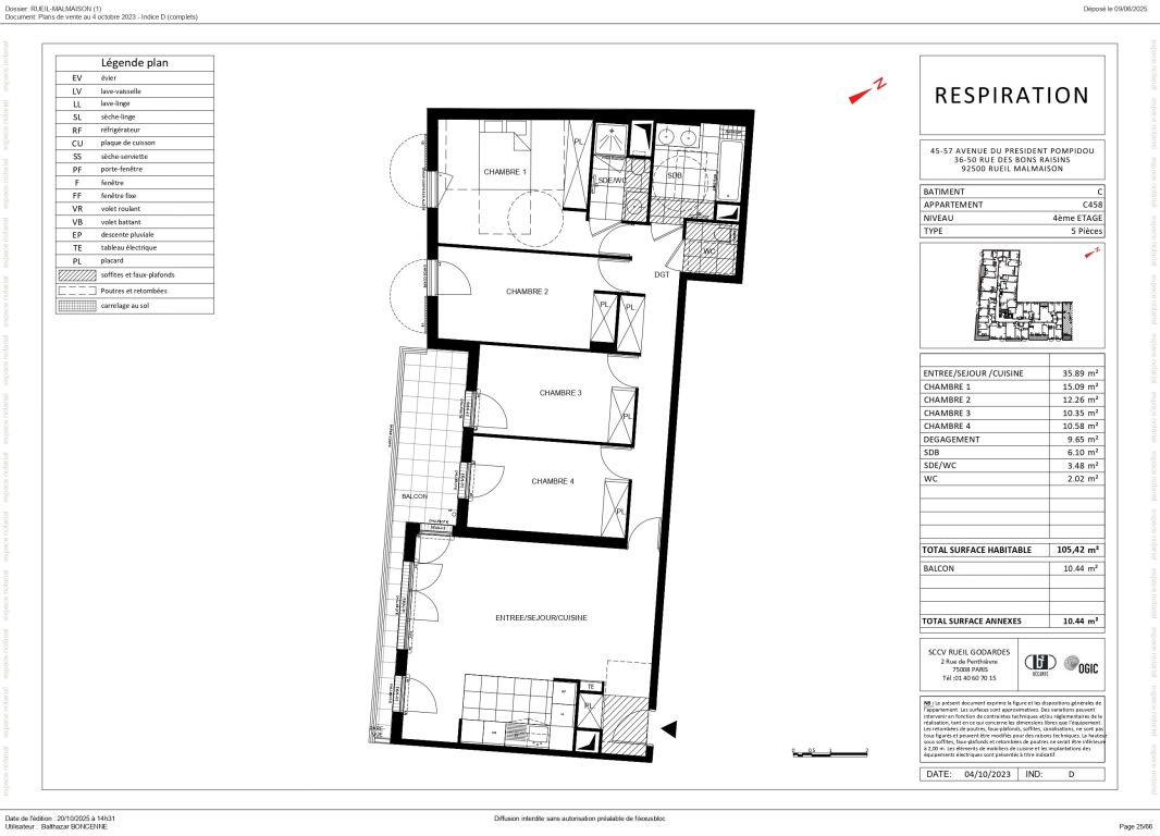 appartement 5 Pièces en vente sur RUEIL MALMAISON (92500) - Plus de details