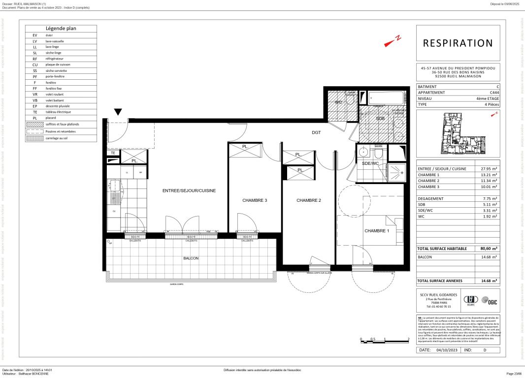 appartement 4 Pièces en vente sur RUEIL MALMAISON (92500) - Plus de details
