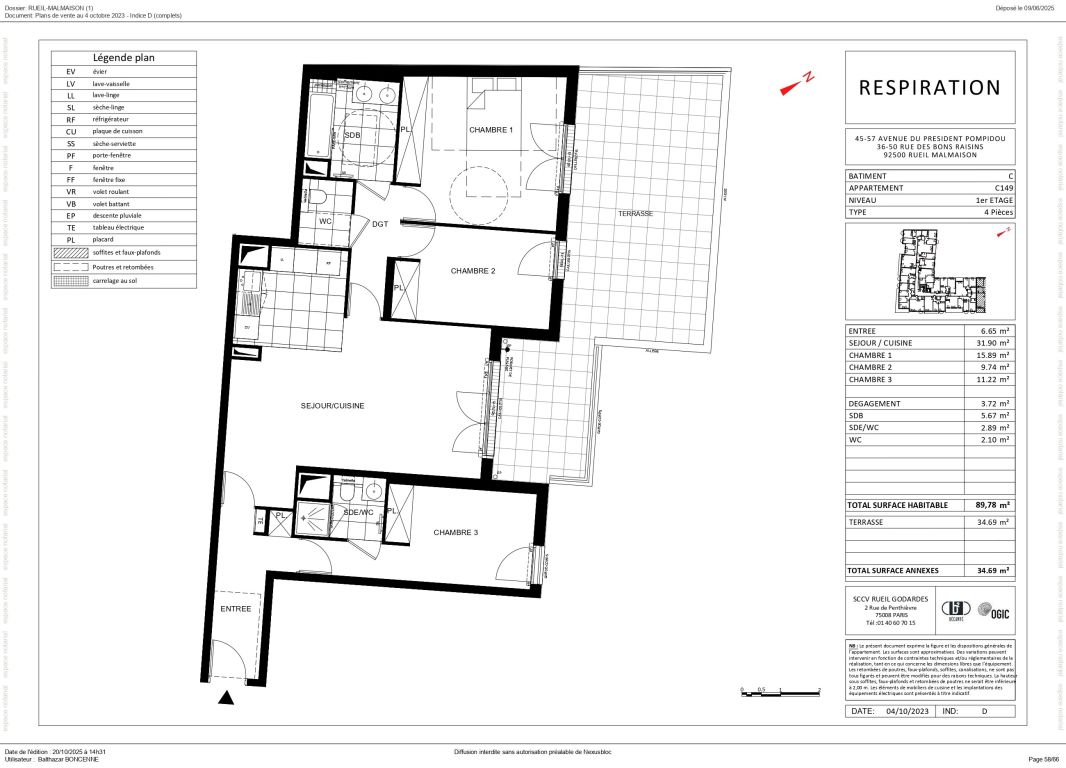 appartement 4 Pièces en vente sur RUEIL MALMAISON (92500) - Plus de details